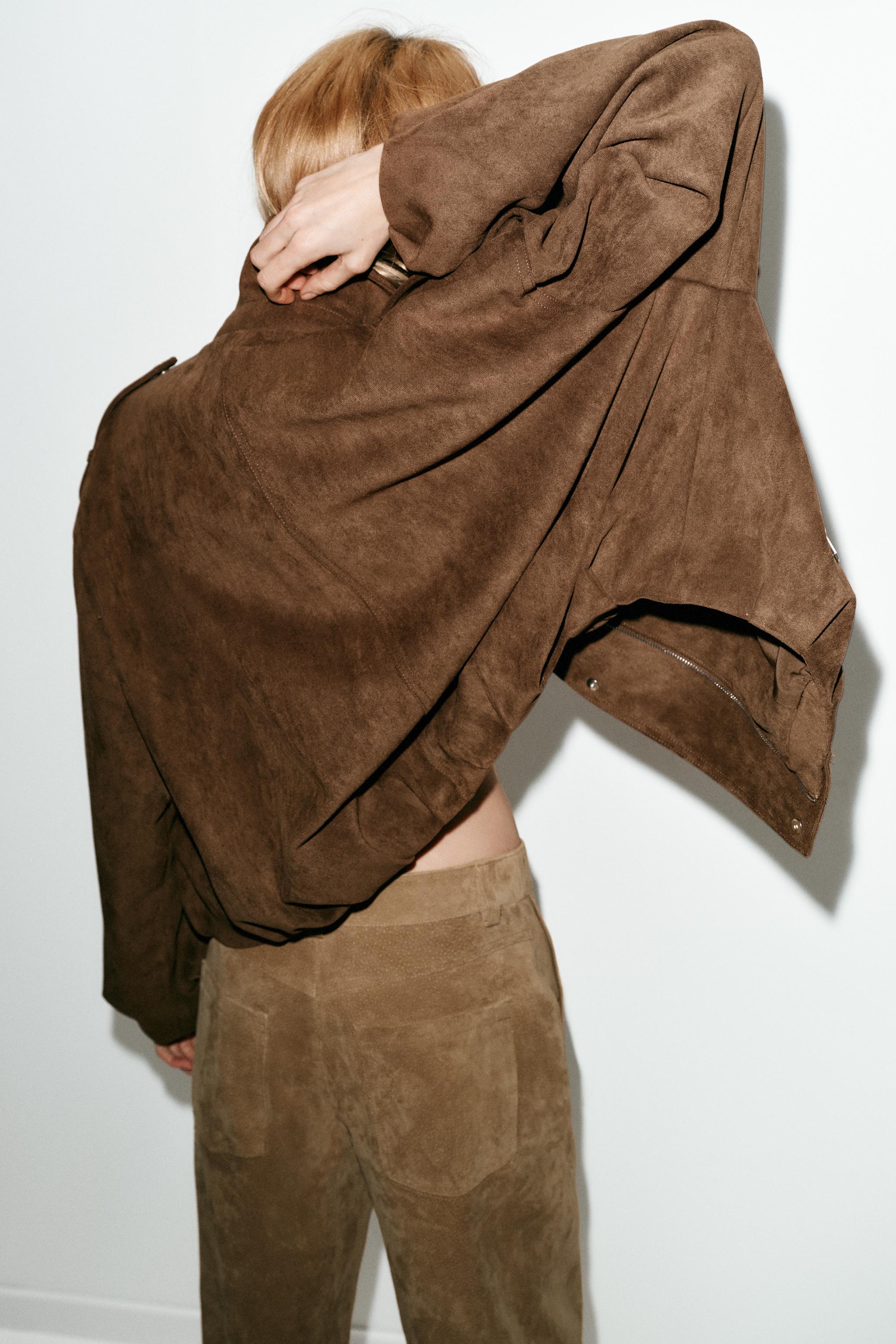 OVERSIZED FAUX SUEDE BIKER JACKET
